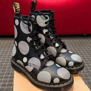 Dr. Martens Black and White Striped Polka Dot Boots 1460